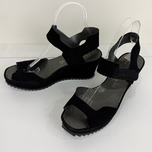 Pedro Garcia Black Suede Velcro Strap Comfort Sandals Minimalist Core 39